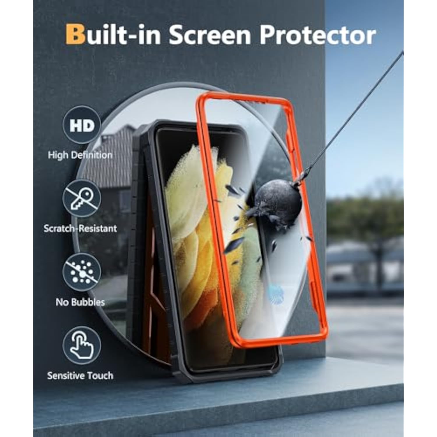 Military Grade Rugged Case for Samsung Galaxy S21 Ultra - Shockproof TPU Protection Bumper with Kickstand, Matte Textured Design for 6.8 inches Samsung S21 Ultra Cases (Orange)