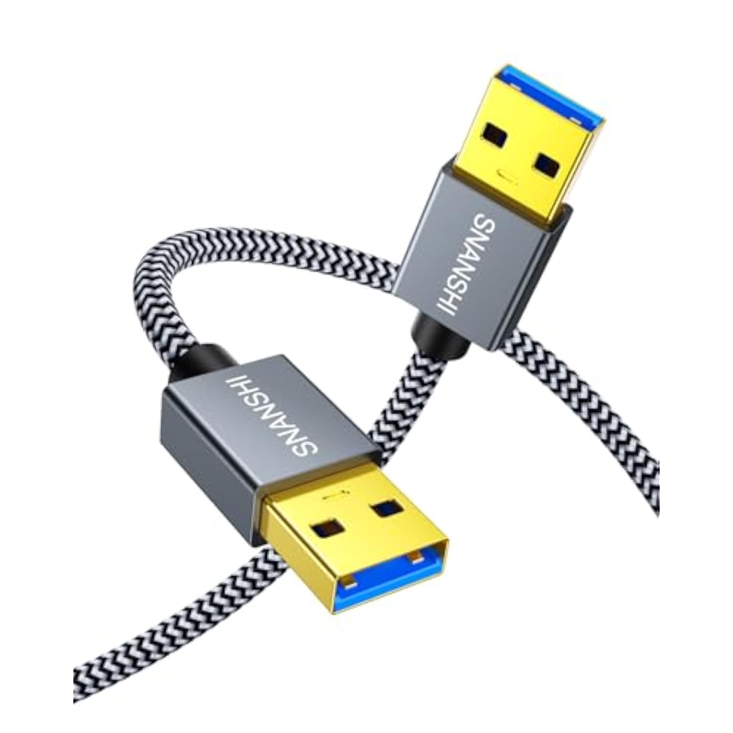 Short Usb To Usb Cable 1.5Ft: Usb3.0 A To A Male, Nylon Braided, Gold-Plated Connectors, Male To Male Cable For Hard Drives, Laptop Coolers, Tvs, Dvd Players, And Charging Devices