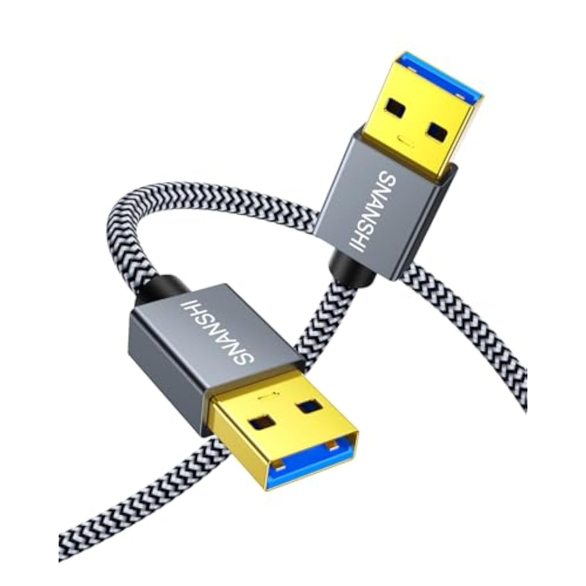 Short Usb To Usb Cable 1.5Ft: Usb3.0 A To A Male, Nylon Braided, Gold-Plated Connectors, Male To Male Cable For Hard Drives, Laptop Coolers, Tvs, Dvd Players, And Charging Devices