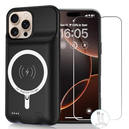 Wireless Charging Case For Iphone 16 Pro Max, 12000Mah High Capacity Portable Rechargeable Battery Case Qi Wireless Charging With Iphone 16 Pro Max (6.9 Inch) Extended Battery Charger Case (Black)