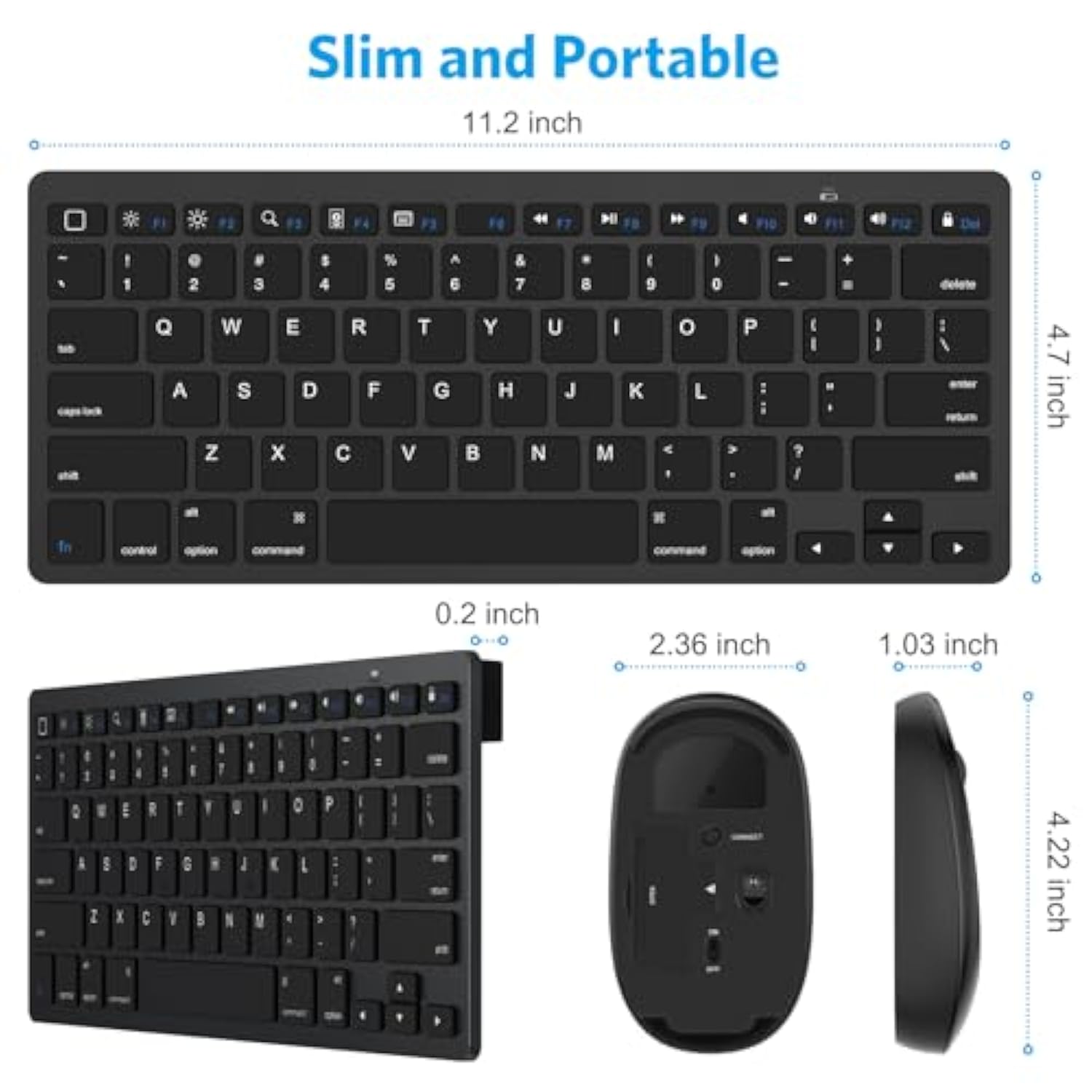 OMOTON Bluetooth Keyboard & Mouse Combo, Wireless Set for iPad Pro 13/11 (2024)/12.9, 10th/9th/8th/7th Gen, Air 6/5/4 and Other Bluetooth Enabled Devices (Black)