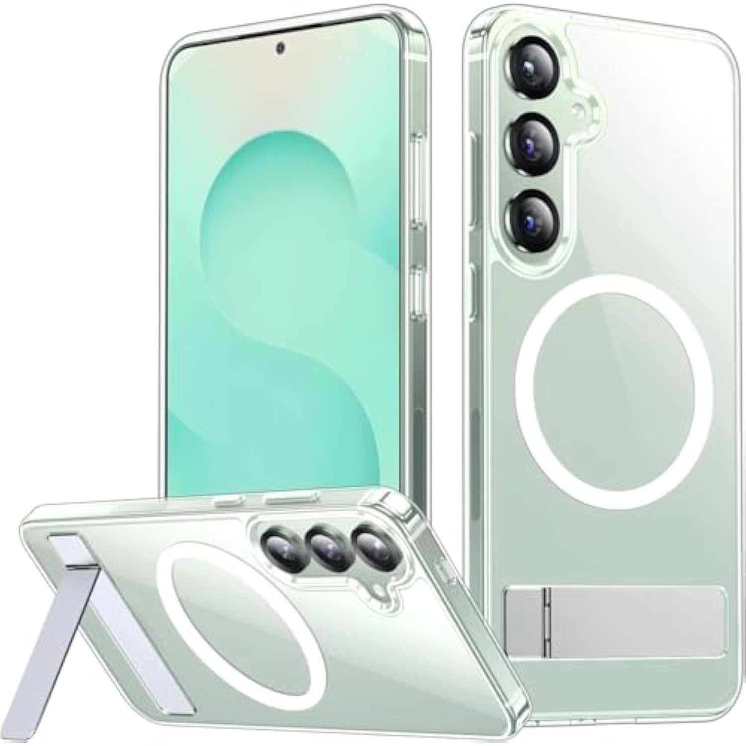 Magnetic Samsung Galaxy S25 Plus Case, 3 Stand Modes, Military Drop Protection, Clear