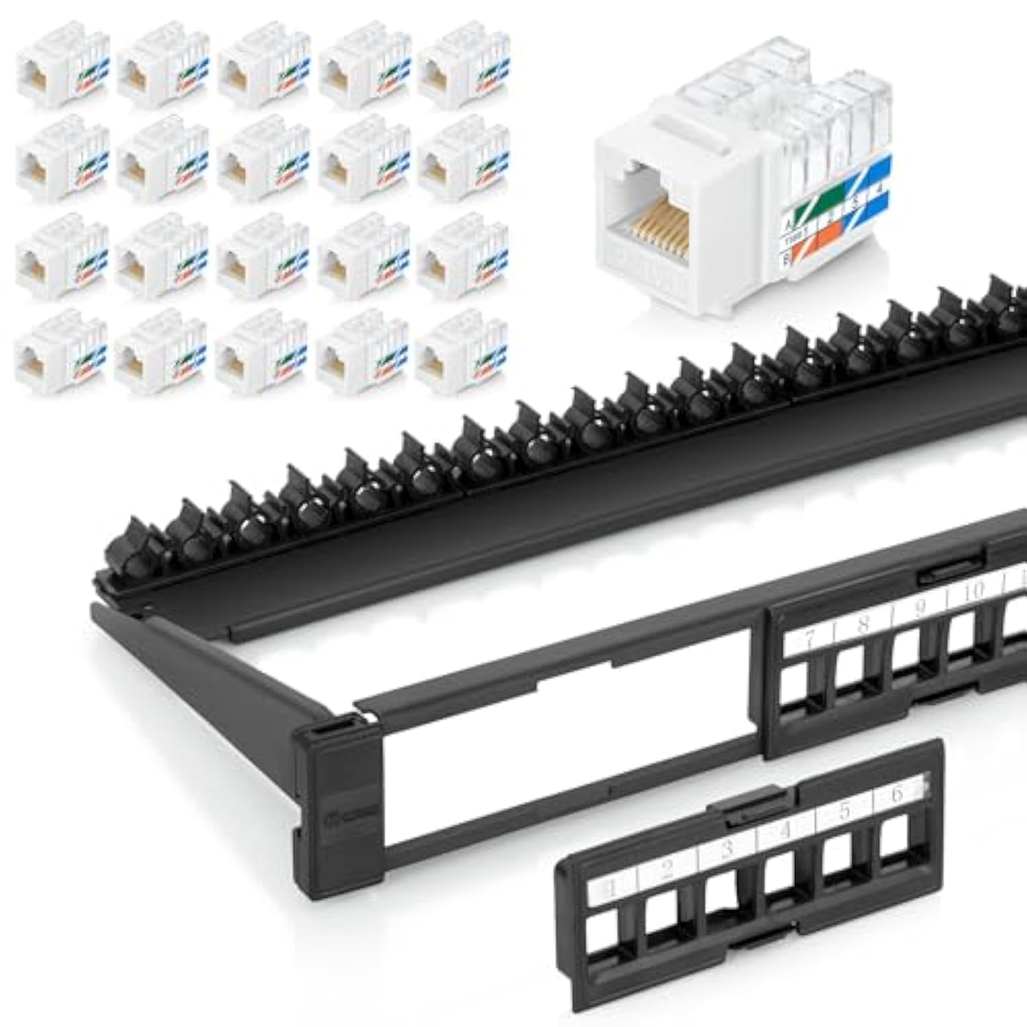 Bundle – 2 Items: Snap-In 24-Port Keystone Patch Panel + 20 Pack Of Rj45 Cat6/
