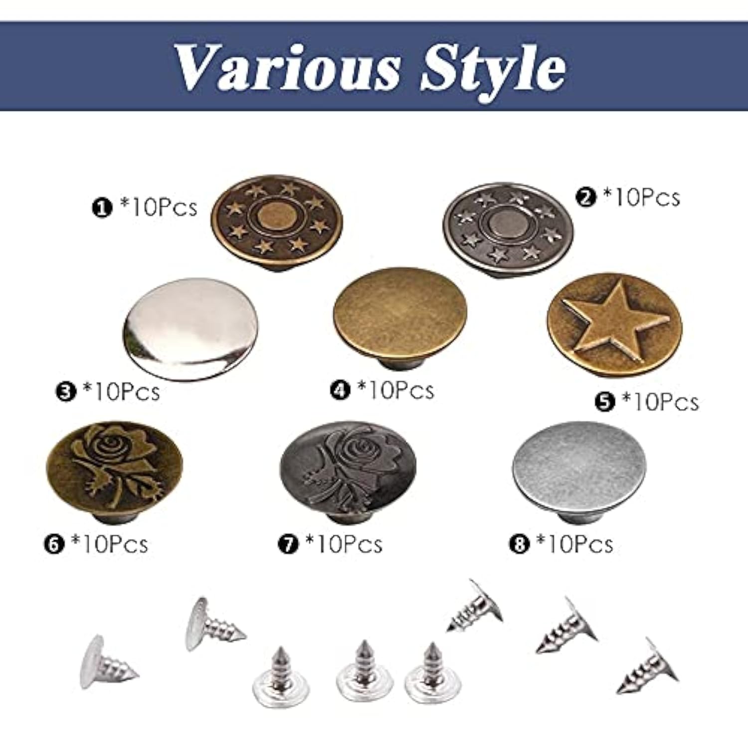 80 Sets Metal Jeans Button Pins Fix Snap Fasteners Tack Buttons Replac