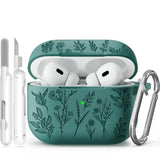 Flower Engraved Case For Airpods Pro 2 With Cleaning Kit And Carabiner, Soft Siliconecover For Apple Airpods Pro 2Nd/1St Generation Airpod Pro Case, Front Led Visible, Anti-Scratch Shockproof