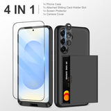 For Samsung Galaxy S25 Case With Screen Protector + Camera Cover [4-In-1] Galaxy S25 Case Wallet Card Holder Heavy Duty Protective Dual Layer Shockproof Phone Case For Galaxy S25, Black
