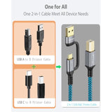 Usb B To Usb C Printer Cable 6.6Ft/2M - Nylon Braided Type B To Type C Printer Cord For Macbook Pro/Air, Midi Cable Compatible With Yamaha Piano Keyboard, Dac, Dj Controller For Ipad