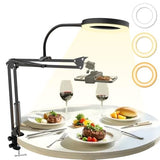 Overhead Camera Mount with 6 Ring Light, Desk Tripod, Flexible 360° Adjustable Articulating Phone Arm Stand Compatible for, Video Recording, TikTok,