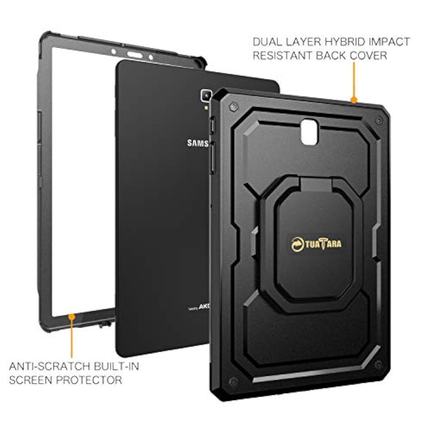 Fintie Shockproof Case For Samsung Galaxy Tab S4 10.5 2018 Model Smt830/T835/T837, [Tuatara Magic Ring] [360 Rotating] Multifunctional Grip Stand Carry Cover W/Builtin Screen Protector, Black