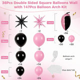 36Pcs Black And Pink Square Foil Balloons Wall Backdrop With 147Pcs Balloon Garland Arch Kit, Double Sided Balloons For Bachelorette Baby Shower Birthday Anniversary Prom Party Decorations