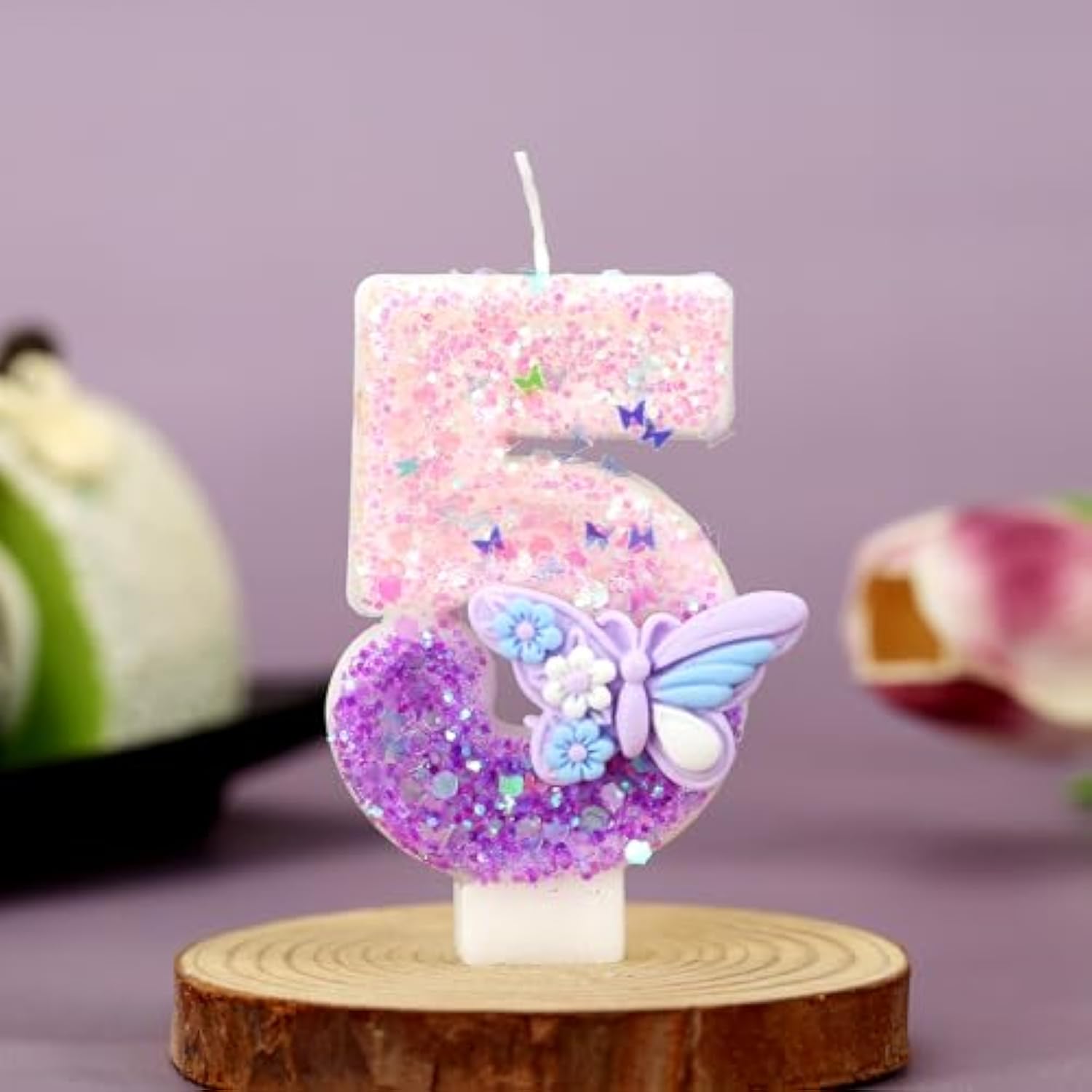 Birthday Number Candles Pink And Purple Butterfly Birthday Candles For Cake Glitter Number 5 Candle Cake Topper With Sequins For Girls And Women Anniversary Celebrations Supplies