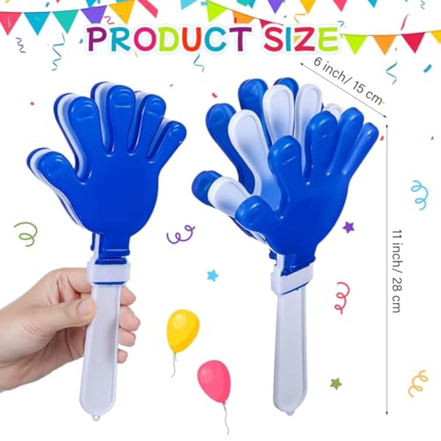 6pcs Jumbo 11 Inch Hand Clappers Blue White Noise Makers Party Supplies