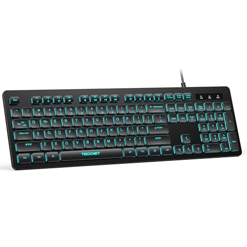 Wired Keyboard,Silent Usb Keyboard For Office,Spill-Resistant,Slim Full-Size Membrane Layout,Plug And Play For Pc/Laptop/Mac-Rgb Backlit