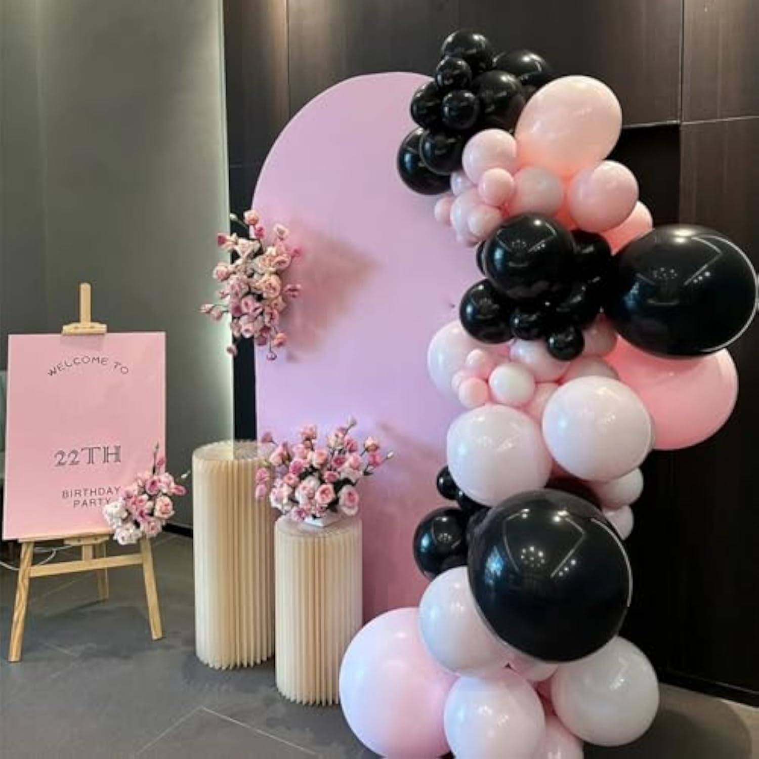 Pink & Black Balloon Set: Metallic Silver Party Decorations (30PCS, 12-inch )