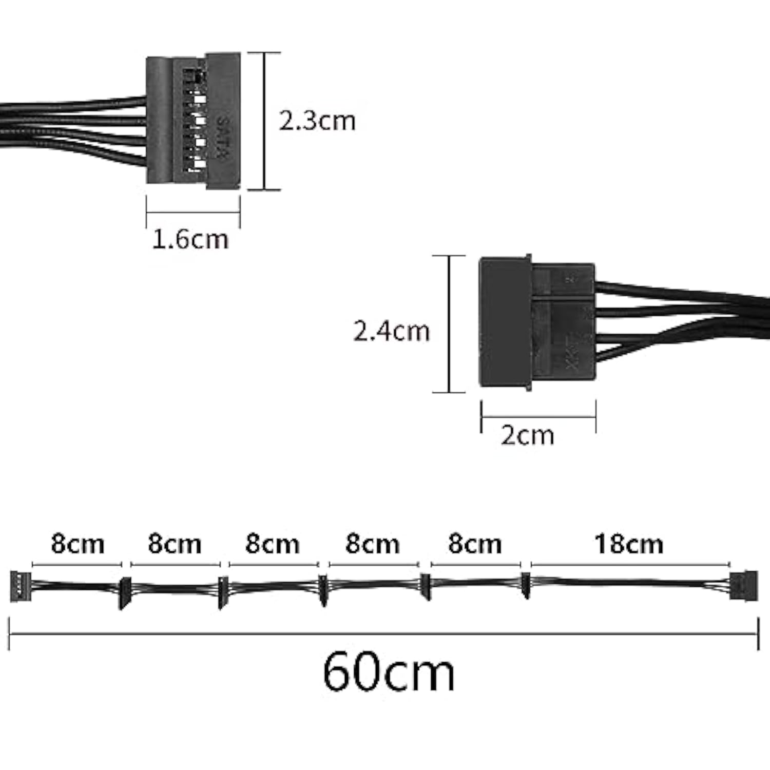 Ide To Sata Power Cable Lp4 4 Pin 1 To 6×15 Pin Sata Splitter Supply Adapter C