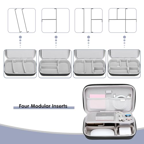 Electronic Organizer Travel Case Compatible With Macbook Power Adapter, Compatible With Magic Mouse & Pencil, Sd Card, Usb Flash Disk With 4 Modular Insert & 2 Cable Tie & Snap Hook, Black
