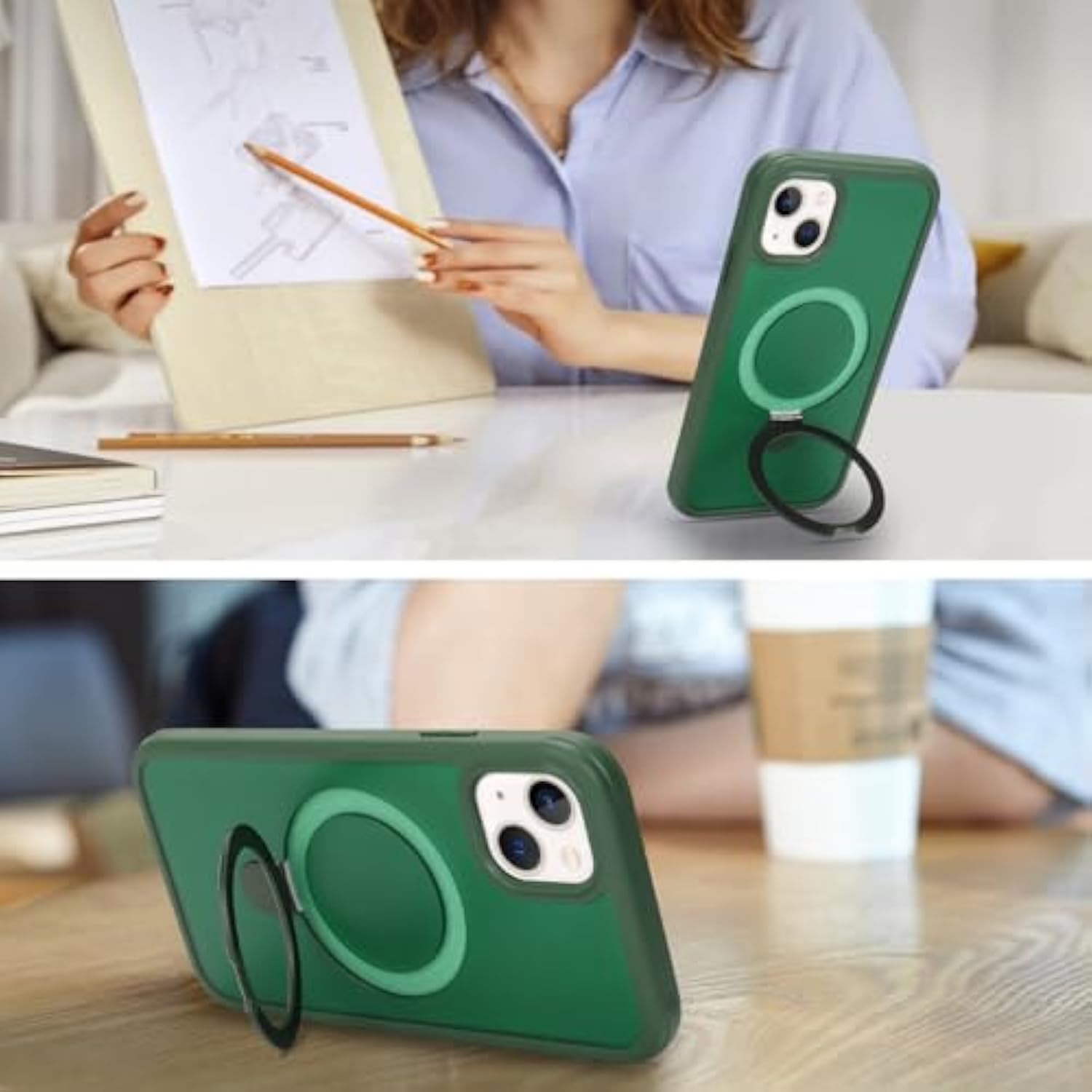 For Iphone 13 Mini Case With Magnetic Ring Stand And Built-In Screen Protector,For Apple Iphone 13 Mini Phone Cases With 360 Full Body Protective And Magsafe For Men Women Gril-Dark Green