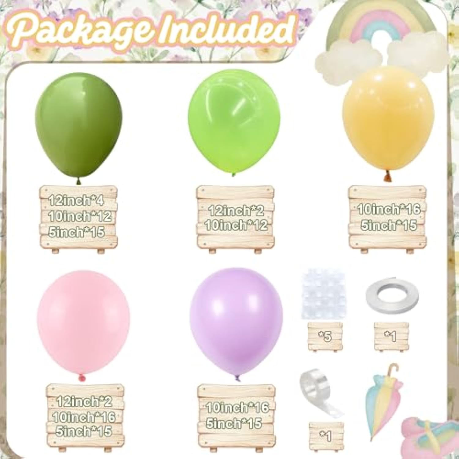 Fairy Balloon Arch Kit 147Pcs Spring Pastel Pink Purple Olive Lime Green Orange Nude Balloons Garland Wildflowers Meadows Floral Birthday Party Decorations For Girls Garden Tea Bridal Baby Shower
