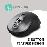 Perixx PERIMICE-722B Wireless Optical Mouse - 3.82x2.28 Inches Portable Design - Silent Clicks with Cable Straps - Black