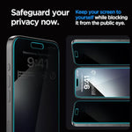 Spigen Tempered Glass Screen Protector [GlasTR EZ FIT - Privacy] Designed for iPhone 15 Pro Max [Case Friendly] - 2 Pack