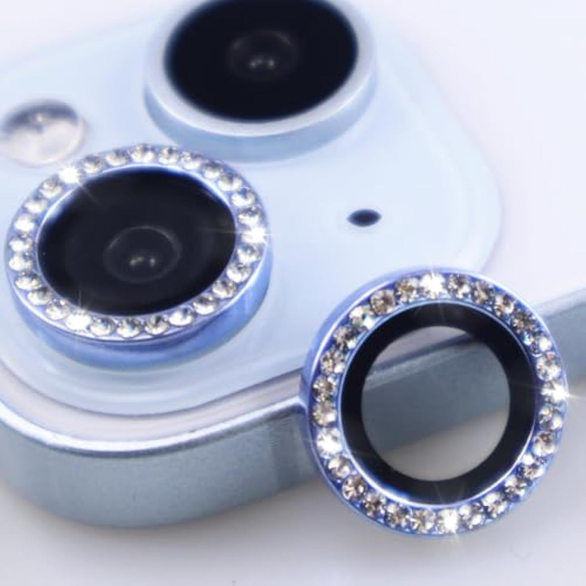 For Iphone 15/15 Plus Camera Lens Protector Bling Glitter Diamond Metal Crystal Tempered Glass Screen Accessories Rhinestones Lens Cover, Also Compatible With Iphone 16E (2Pcs) (Blue)