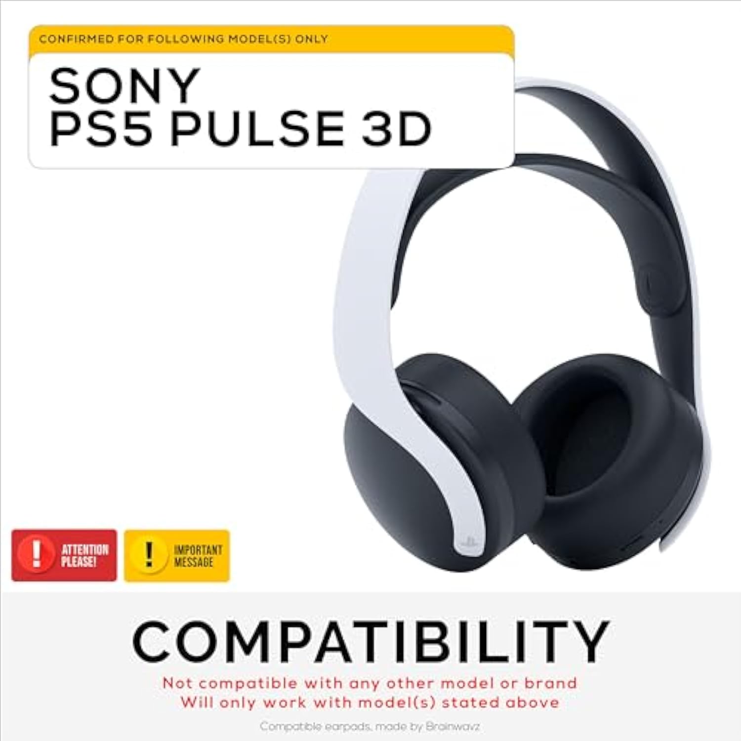 Replacement Earpads for Sony PS5 Pulse 3D Headphones, Soft PU Leather Cushions, Extra Comfort, Easy & Quick Installation, by Brainwavz (Black)