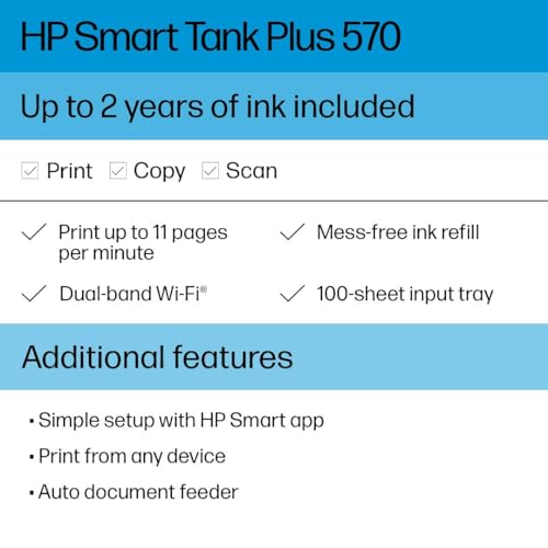 Smart Tank Plus 570 Wireless All-In-One Ink Tank Printer With Up To 2 Years Of Ink Included (5Hx14A)