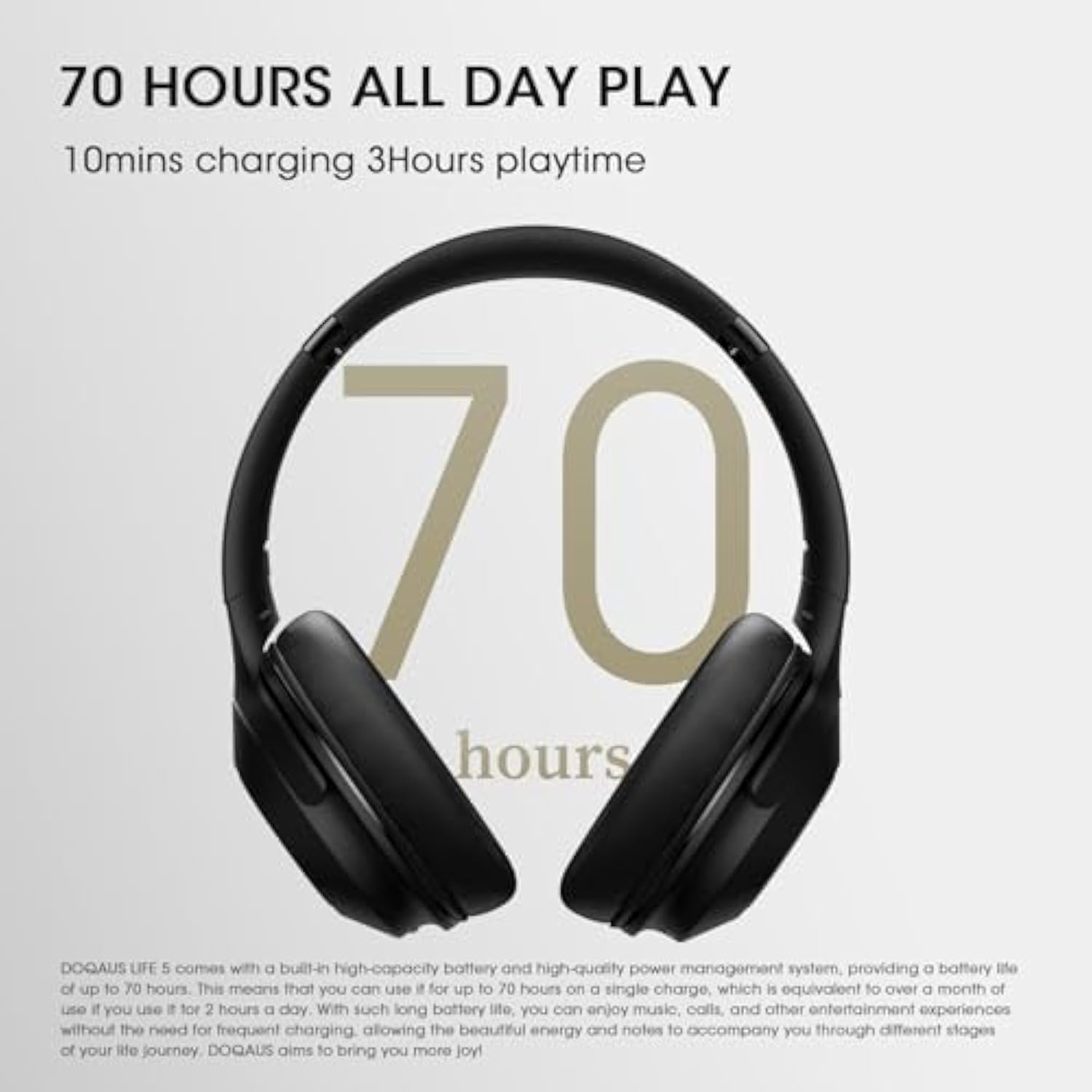 Bluetooth Headphones Over Ear Wireless Headphone, 70H Playtime And 3Eq Modes With Mic, Hifi Stereo Sound, Deep Bass, Memory Foam Cups, For Phone Pc Travel Home Office