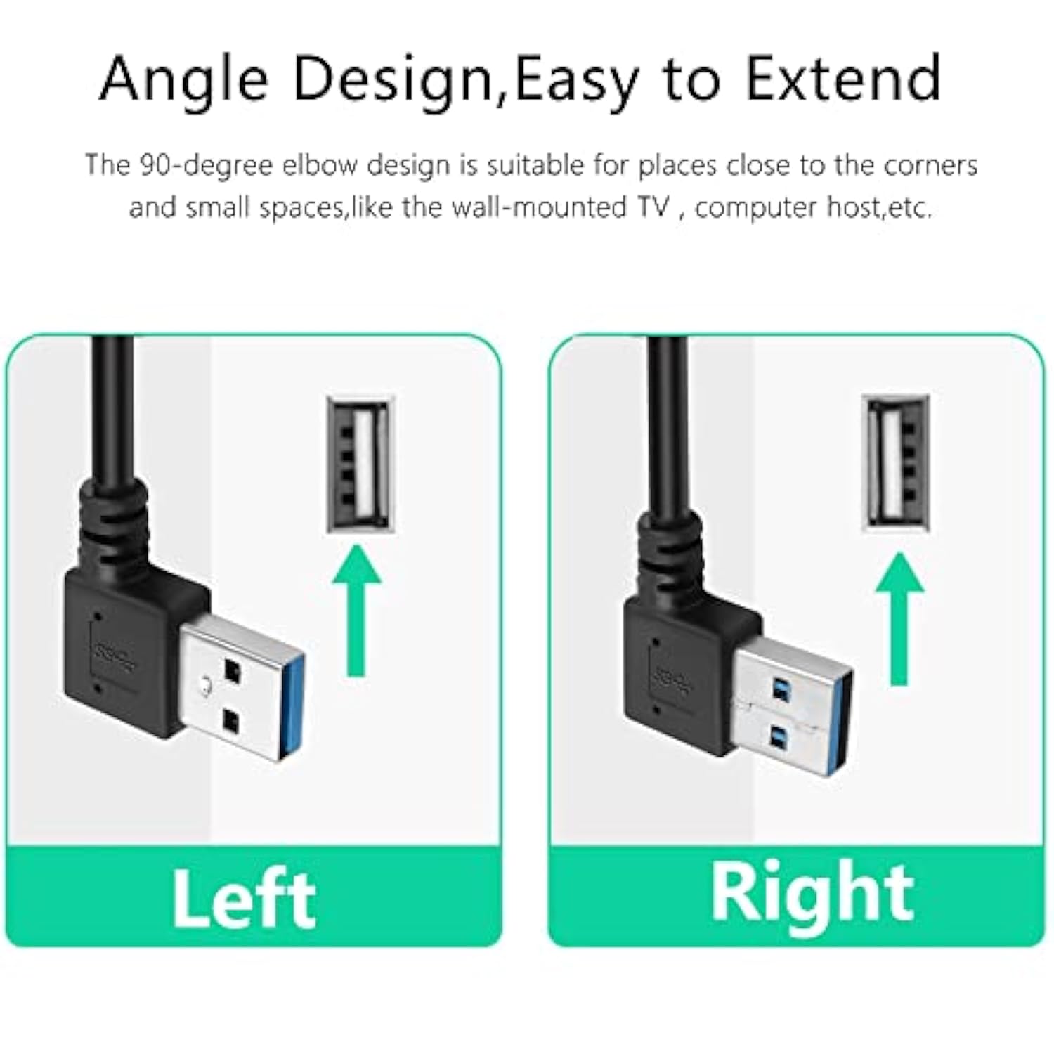 90 Degrees Short Usb 3.0 Extension Cable 0.2M Type A Male To A Female Extensio