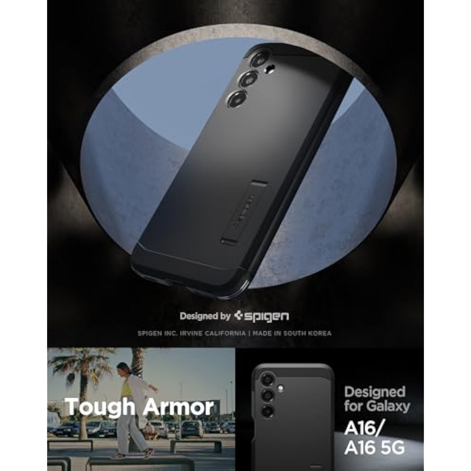 Spigen Tough Armor Designed for Galaxy A16 5g Case (2024) [Kickstand] [Military-Grade Protection] - Black
