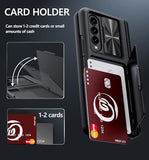 for  Galaxy Z Fold 4 Case with Card Holder & Kickstand & Hinge Protection & Slide Camera Cover & Built-in Screen Protector, Rugged Phone Case