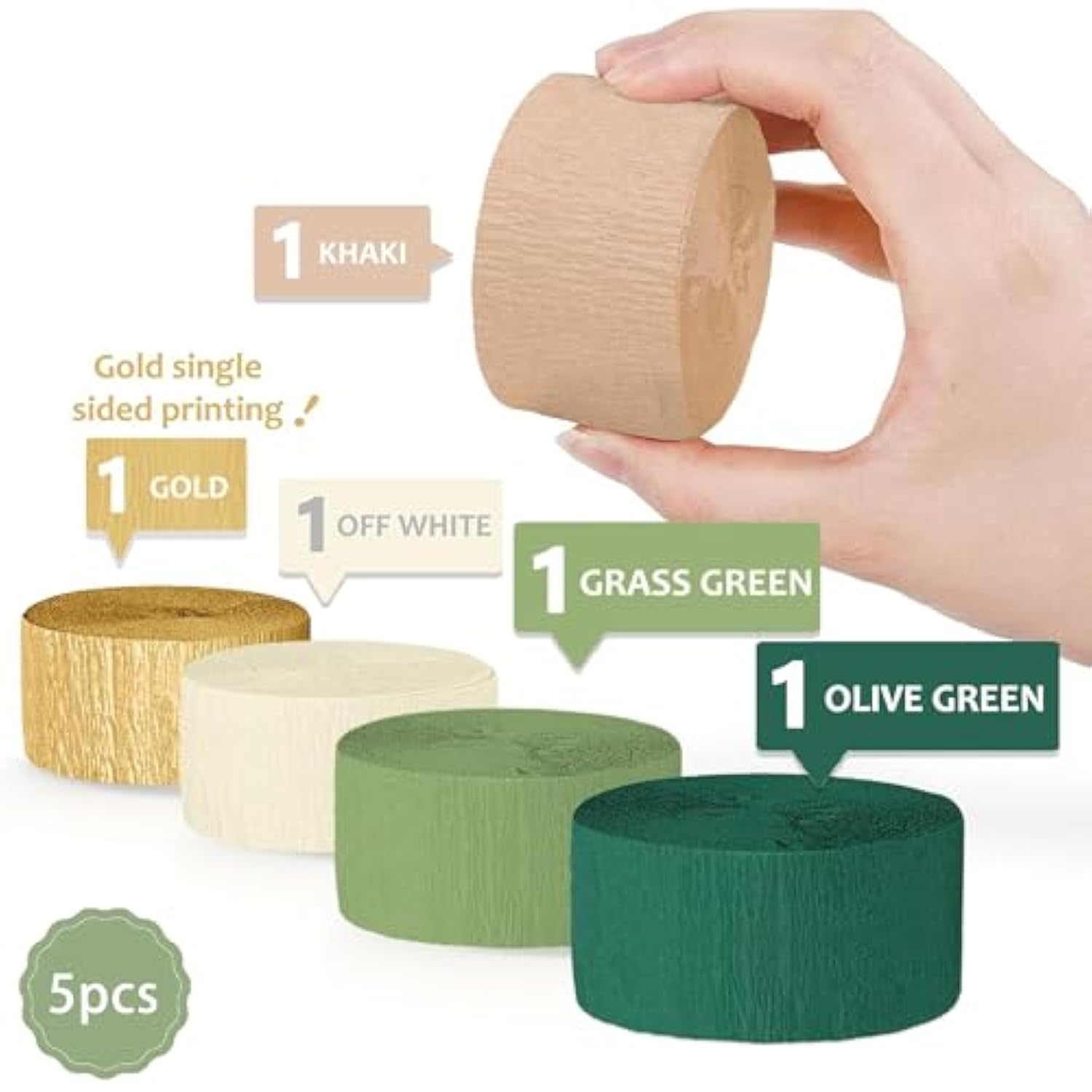 5 Rolls Sage Green Crepe Paper Streamers Wedding Birthday Party Decor