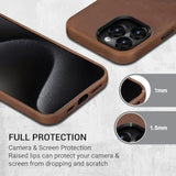 Compatible With Iphone 15 Pro Max Leather Case Magsafe-Top Grain Vintage Crazy Horse Leather-Metal Buttons Camera Bezel-Slim Fit-Precision Crafted Premium Phone Cover (6.7-Inch)-Retro Brown