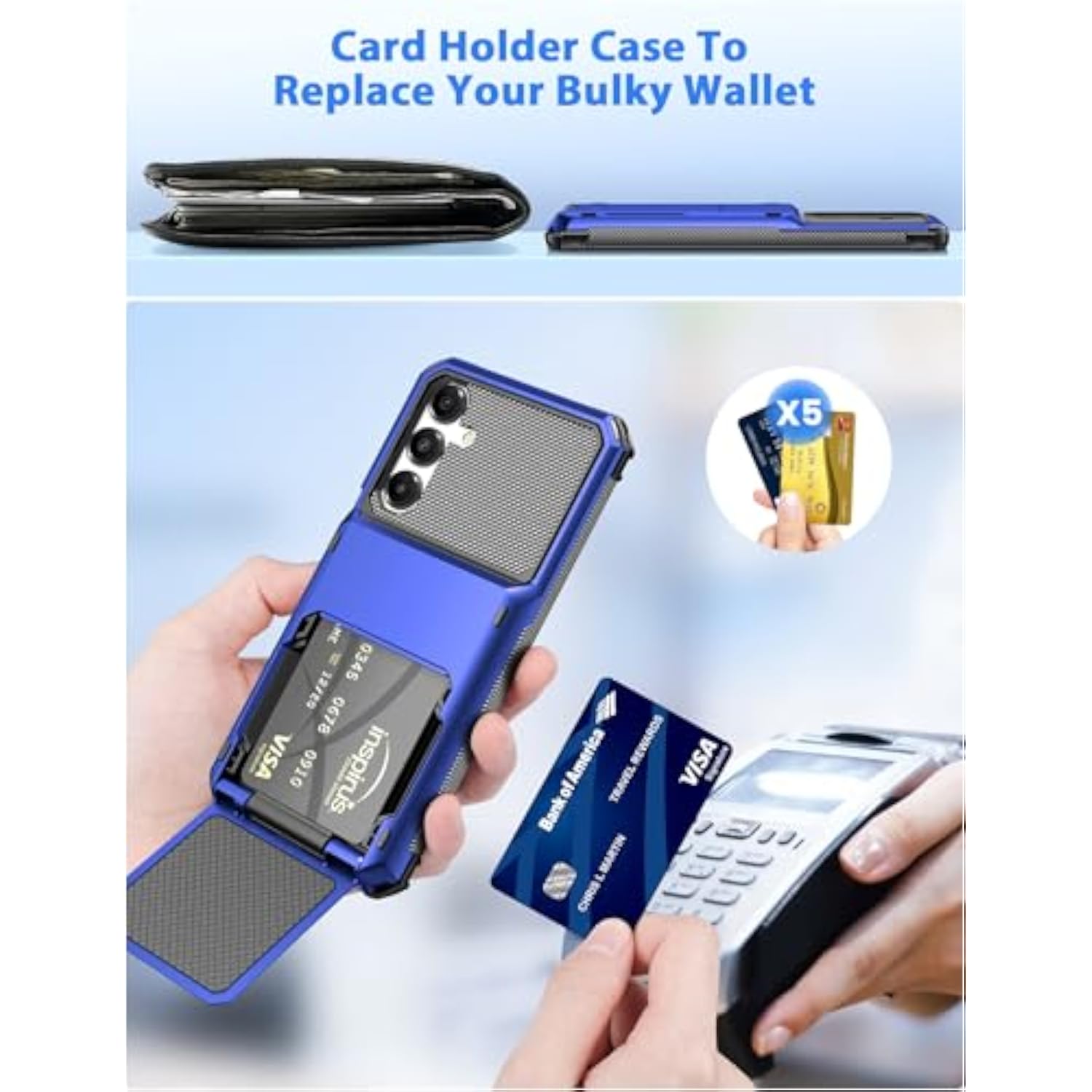 Samsung Galaxy A16 Case Wallet with 5 Credit Card Slots, Blue