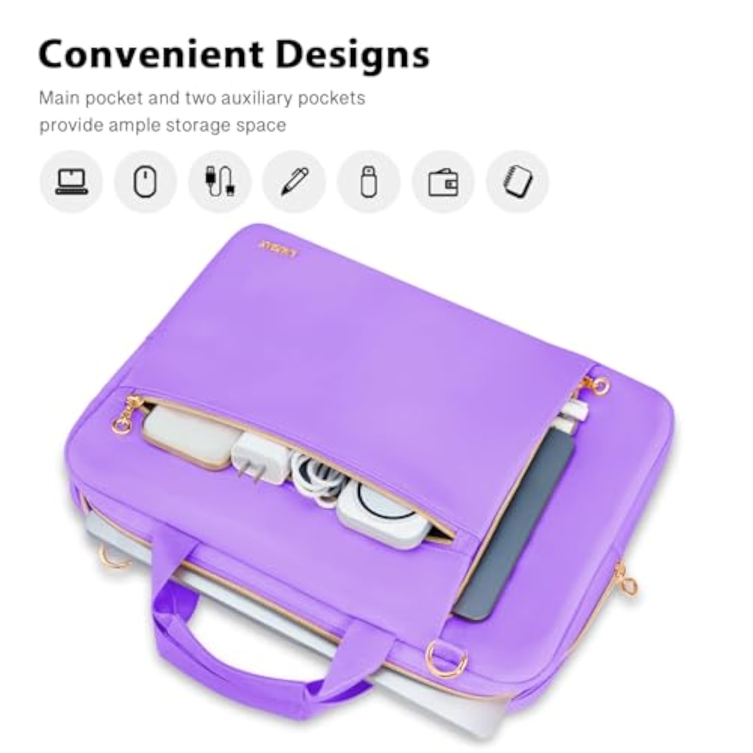 Laptop Case Bag Women Men Computer Sleeve Compatible With Macbook/Dell/Hp/Acer/Asus/Lg, Waterproof Shoulder Carrying Briefcase, Purple, 15.6-16 Inch