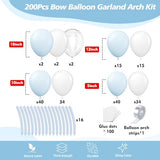 200Pcs Blue and White Balloon Garland Arch Kit - Light Blue White Balloons 18 12 10 5 Inch Different Size Balloons for Birthday Baby Shower Bachelorette Gender Reveal Party Decoration Supplies