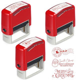3 Pcs Christmas Self Rubber Stamps With Red Ink North Pole Self Inking Stamp Santa Claus Signature Reindeer Christmas Tag For Adults Office School Party (Red)