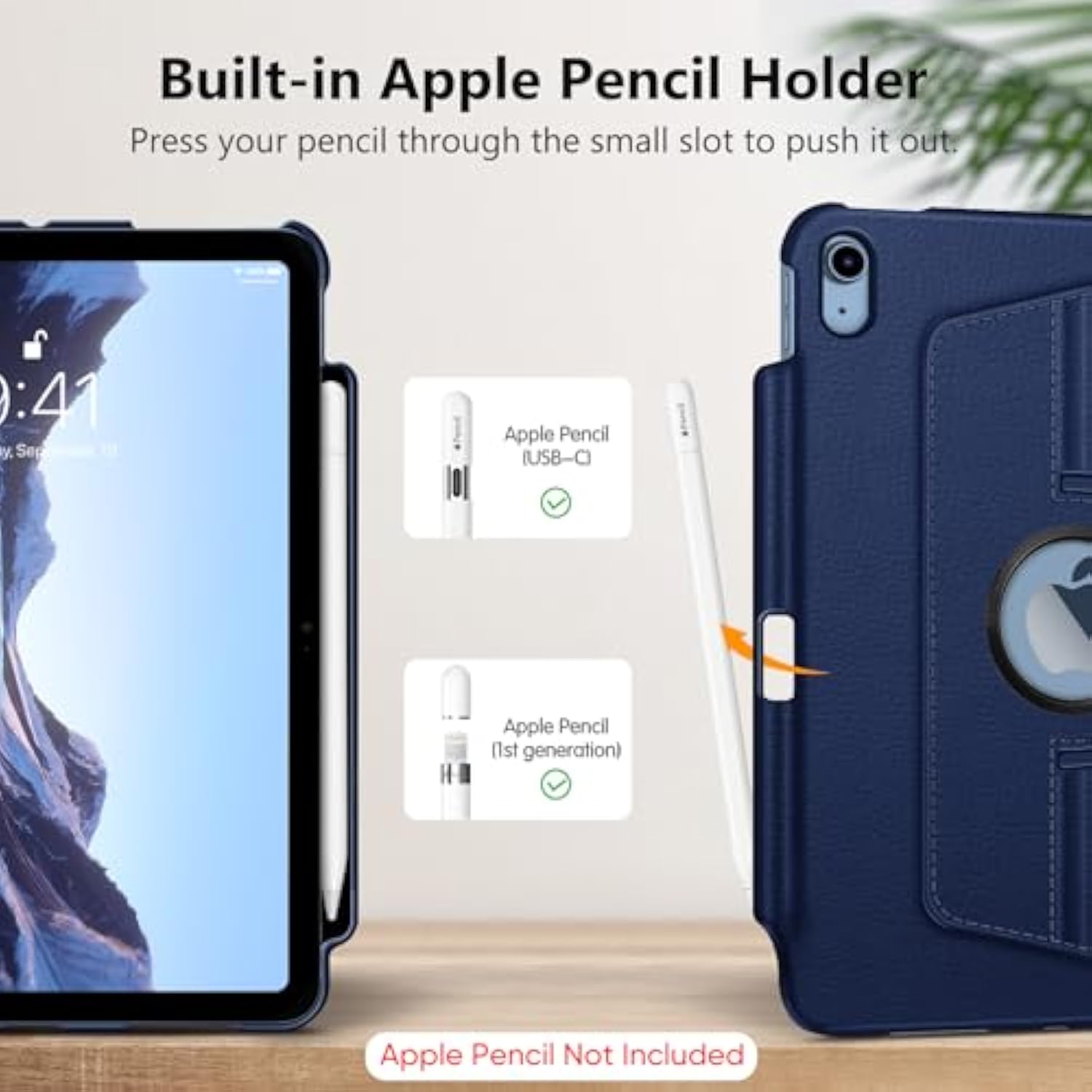Fintie Rotating Case For (A16) 11Th Generation 11 Inch (2025), 10Th Generation 10.9 Inch (2022) - [Built-In Pencil Holder] 360 Degree Rotating Protective Stand Cover, Navy