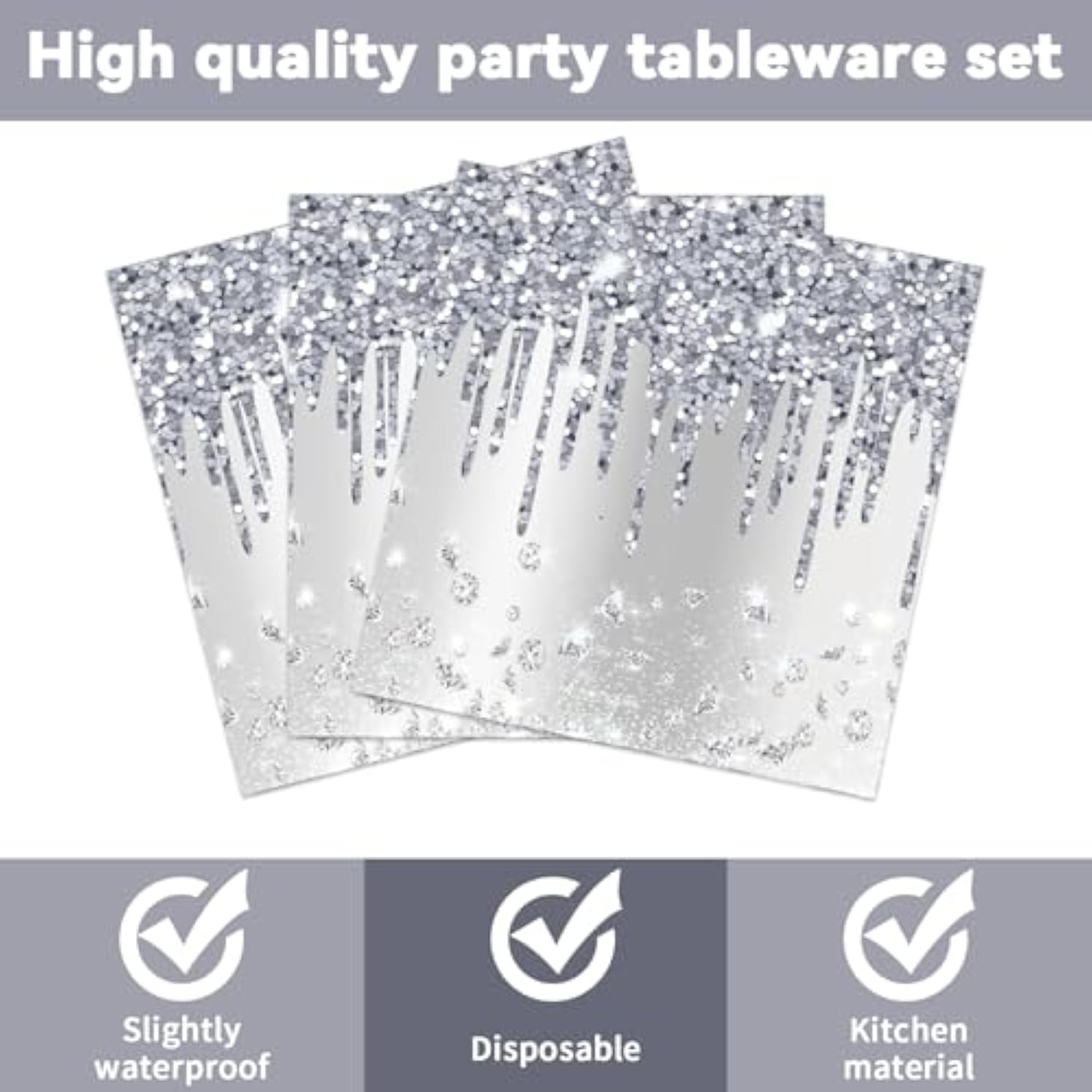 50 Pcs Silver Glitter Disposable Party Plates And Napkins Glitter Diamonds Happy Birthday Party Supplies For 25 Guests Table Decorations For Wedding Silver Birthday Decorations Paper Plates Napkins