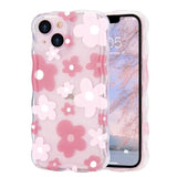 For Iphone 14 Case, Cute Flower Girls Women Soft Case Silicone Shockproof Curly Wave Wavy Edge Full Camera Protection Cover Pretty Thin Floral Leaf Pattern Phone Case For Iphone 14, Pink
