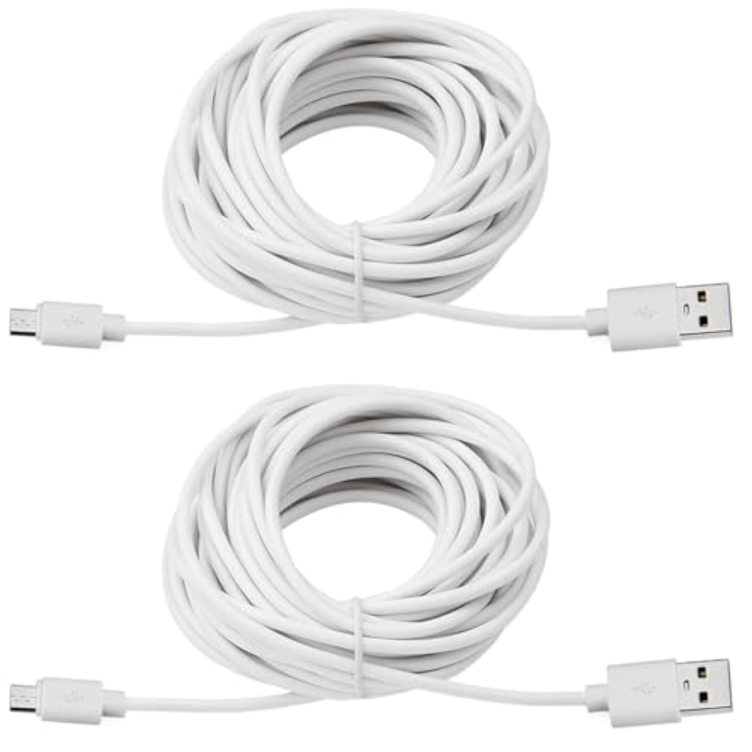 Smays 2-Pack 25ft USB to Micro USB Extension Power Cable Compatible for Wyze Cam, Oculus Go, Yi Home Camera, Kasa Cam Security Camera, White