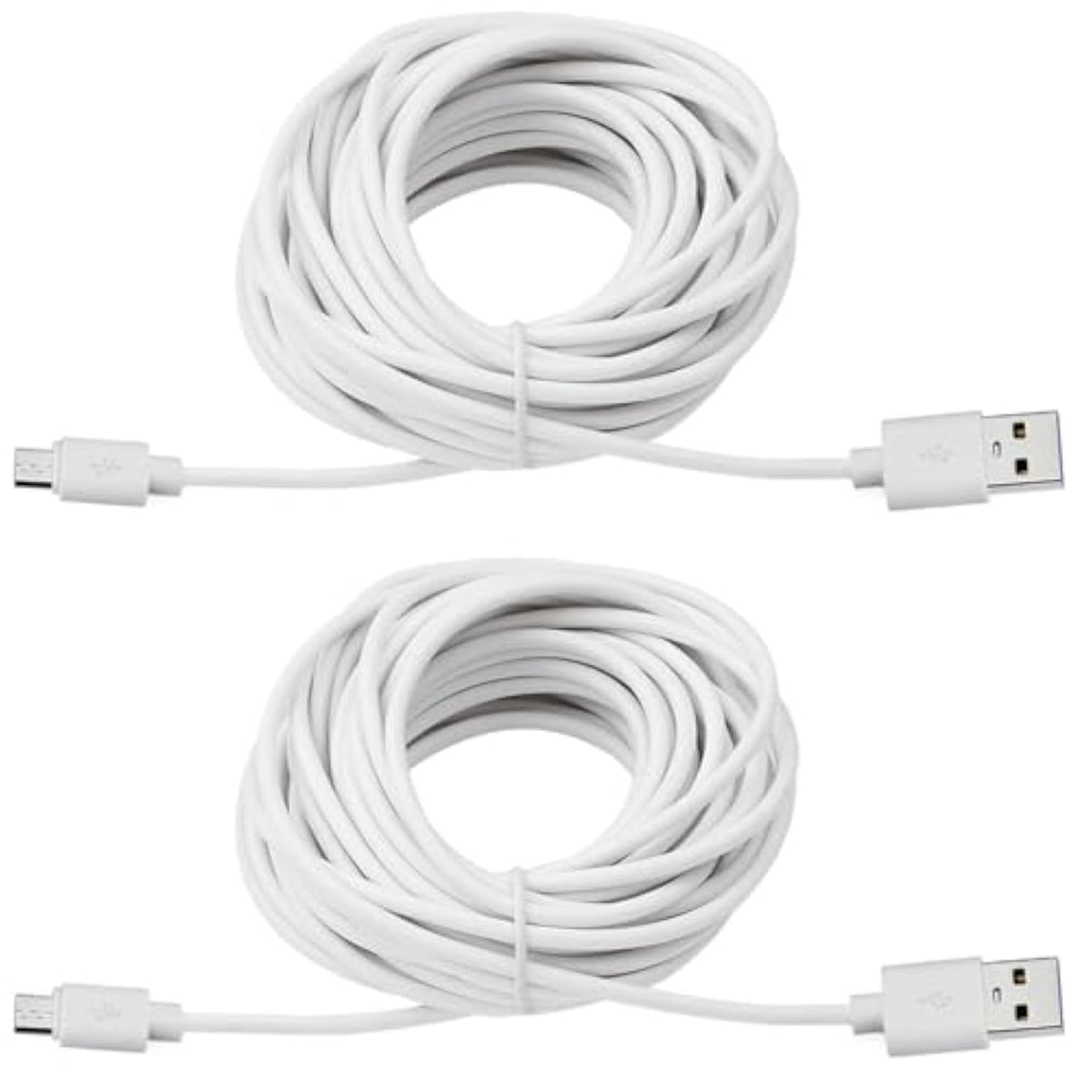 Smays 2-Pack 25ft USB to Micro USB Extension Power Cable Compatible for Wyze Cam, Oculus Go, Yi Home Camera, Kasa Cam Security Camera, White