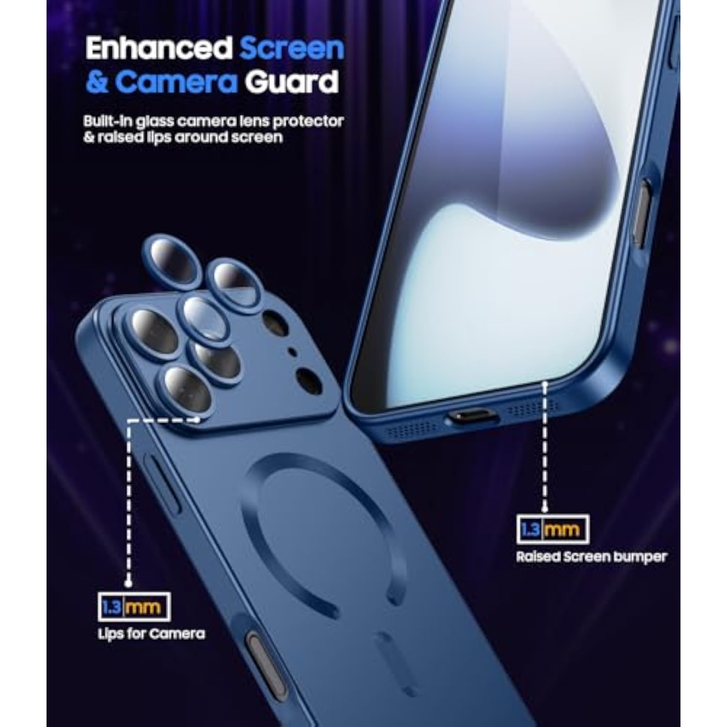 Magnetic Case for iPhone 17 Pro Max, MagSafe Compatible, Built-in Camera Lens Protector, Slim Thin Soft Silicone Bumper Shockproof Metallic Luster Phone Case, Blue