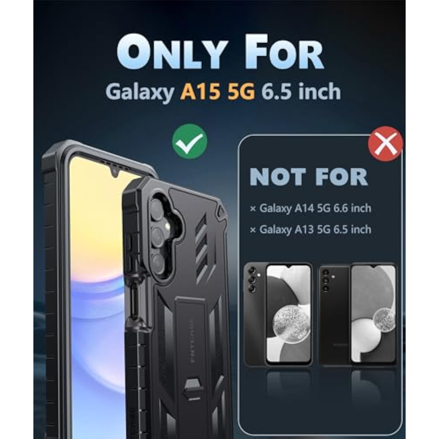 For Samsung Galaxy A15-5G Case: Military Grade Drop Proof Protection Phone Cover With Kickstand | Heavy Duty Rugged Full Body Protective Shockproof Matte Textured Tpu Cases - 6.5 Inch (Black)