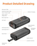 Solar Charger Power Bank 59800mAh, Outdoor Waterproof Battery Pack, 3 Built in Cables & Hand Crank, 6 Outputs, 15W Wireless Charging, Emergency LED