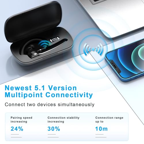 Bluetooth Headset, Wireless Bluetooth Earpiece With 500Mah Charging Case 72 Hours Talking Time Built-In Microphone For Ios Android Cell Phone, V5.1 Hand-Free Headphones For Trucker, Office