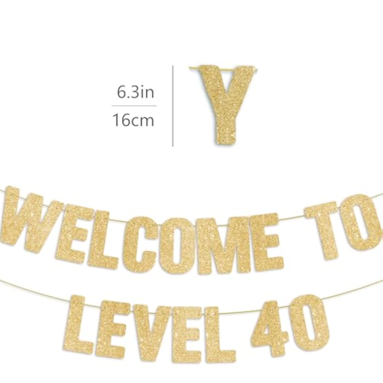 Happy 40Th Birthday Decorations For Men, Pre-Strung Welcome To Level 40 Gold Glitter Banner, 40 Year Old Party Sign For Women
