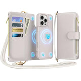 For Iphone 16 Pro(6.3 Inches) Detachable Wallet Case With Crossbody.Multi-Function 2 In 1 Magnetic Wallet Case With Card Holder.Flip Strap Zipper Phone Case With Shoulder Straps