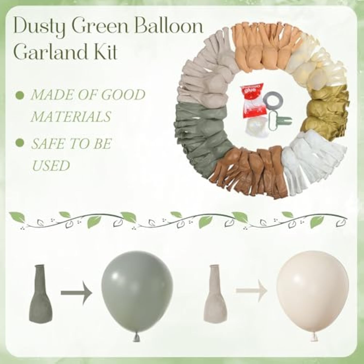173Pcs Neutral Balloon Garland Kit - Dusty Green & Blush Decor