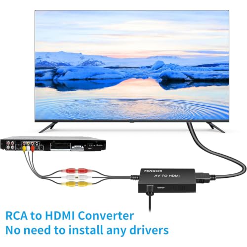RCA to HDMI Converter, Composite to HDMI Adapter Support 1080P PAL/NTSC Compatible with PS one, PS2, PS3, STB, Xbox, VHS, VCR, Blue-Ray DVD Players